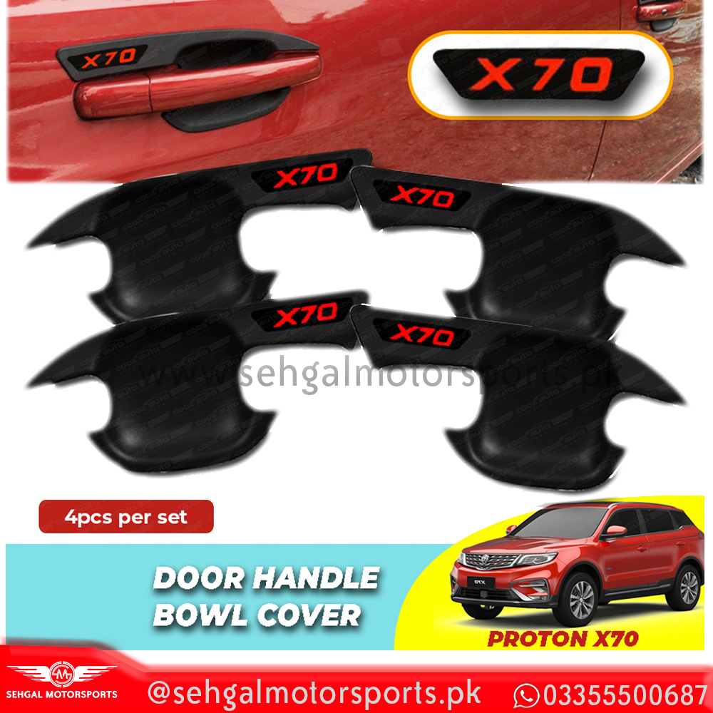 Proton X70 Door Handle Bowl Protector (4pcs Set) Black Red Fiber  Model 2020-2022