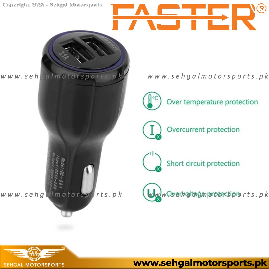 Faster FCC-T100 Car Charger 2.4A Dual USB