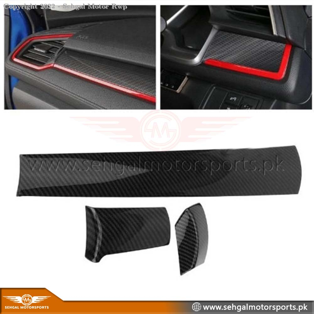 Honda Civic Dashboard Trim Carbon Fiber (3Pcs) Model 2017-2021