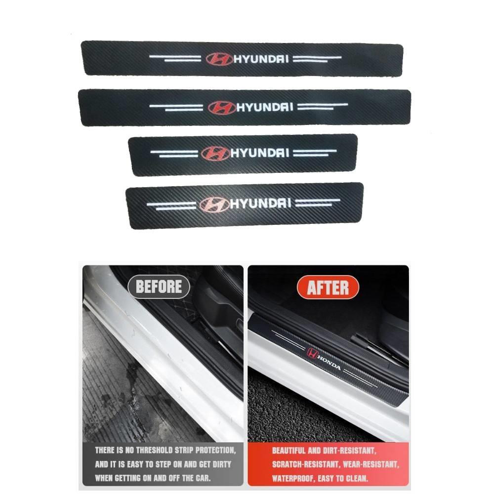 Hyundai Logo Side Door Edge Guard Door Sill Scuff Plate Protection Strips Carbon Fiber