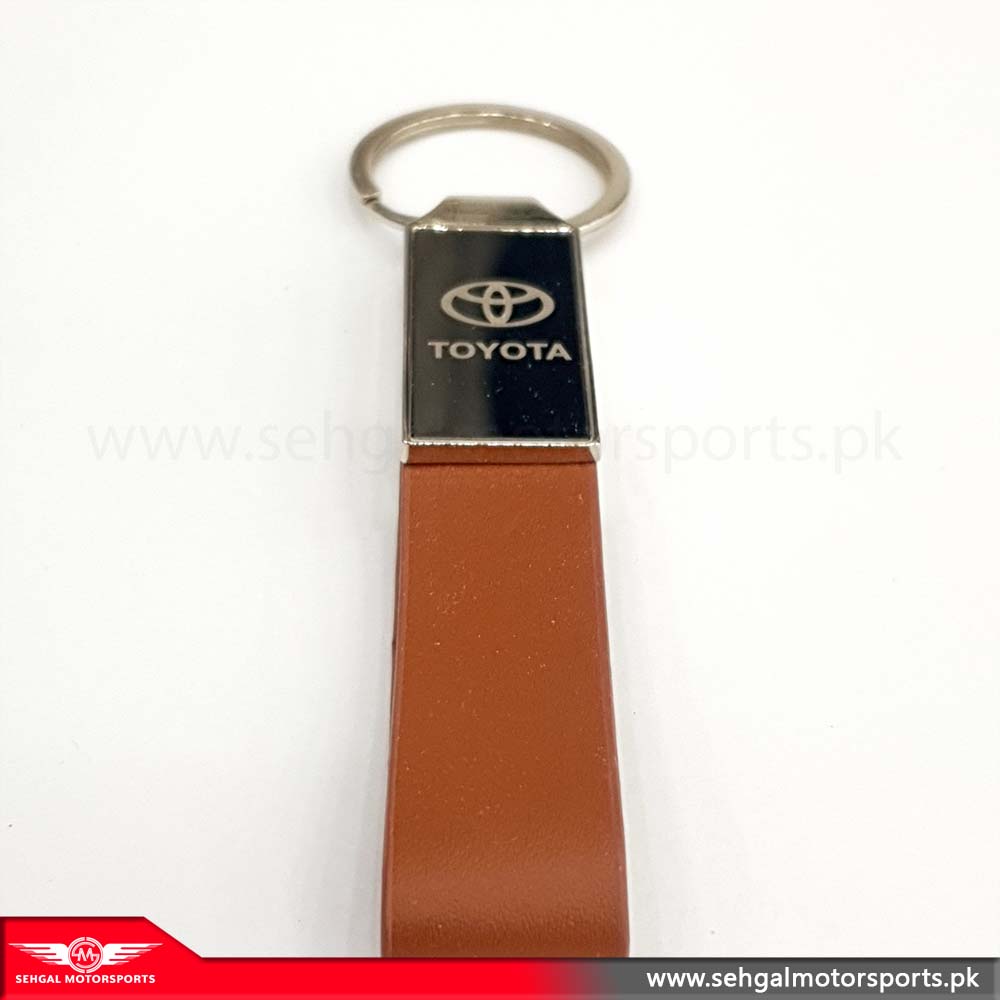 Toyota Logo Key Chain Leather Strip Brown