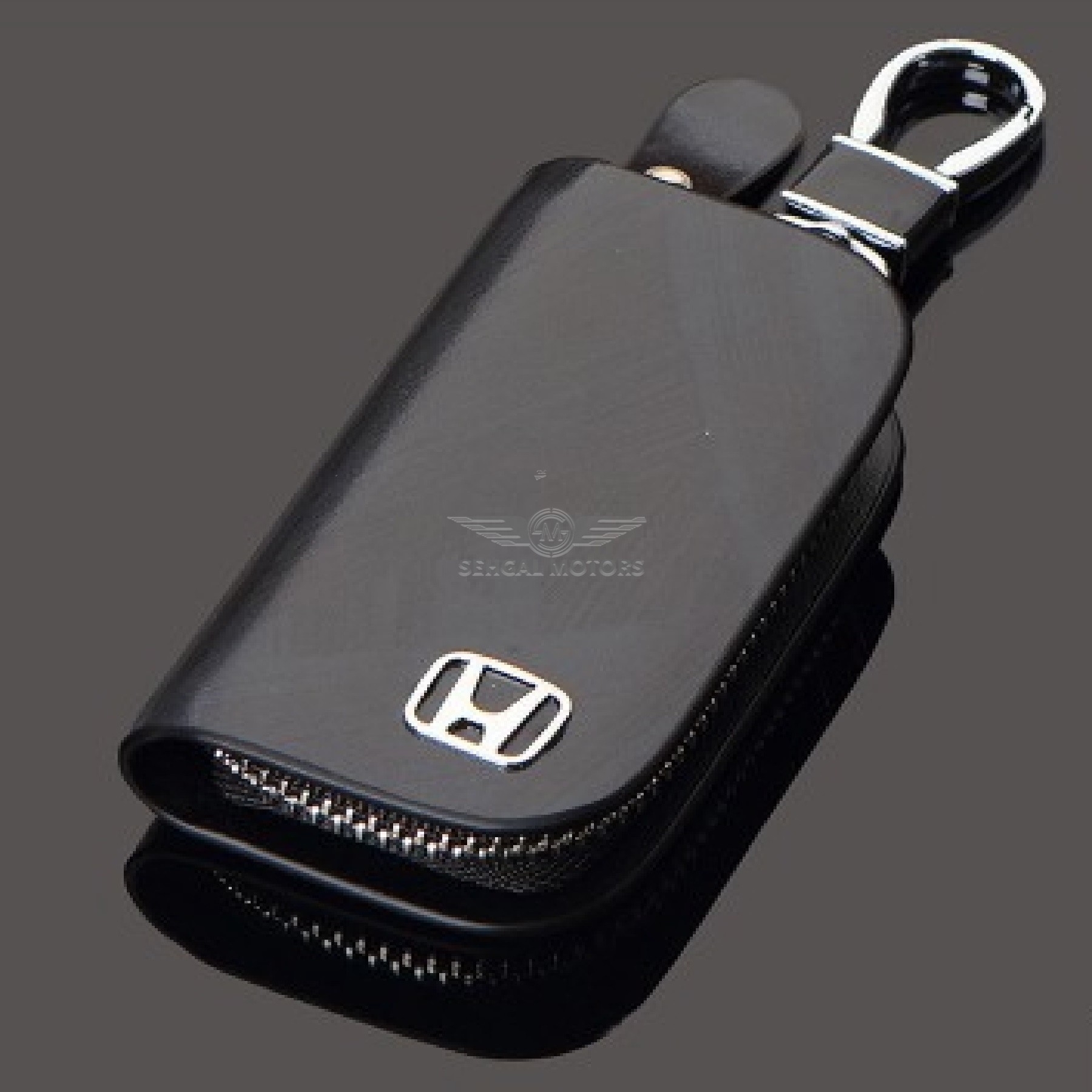 Honda Glossy Leather Key Cover Pouch Black with Keychain Ring