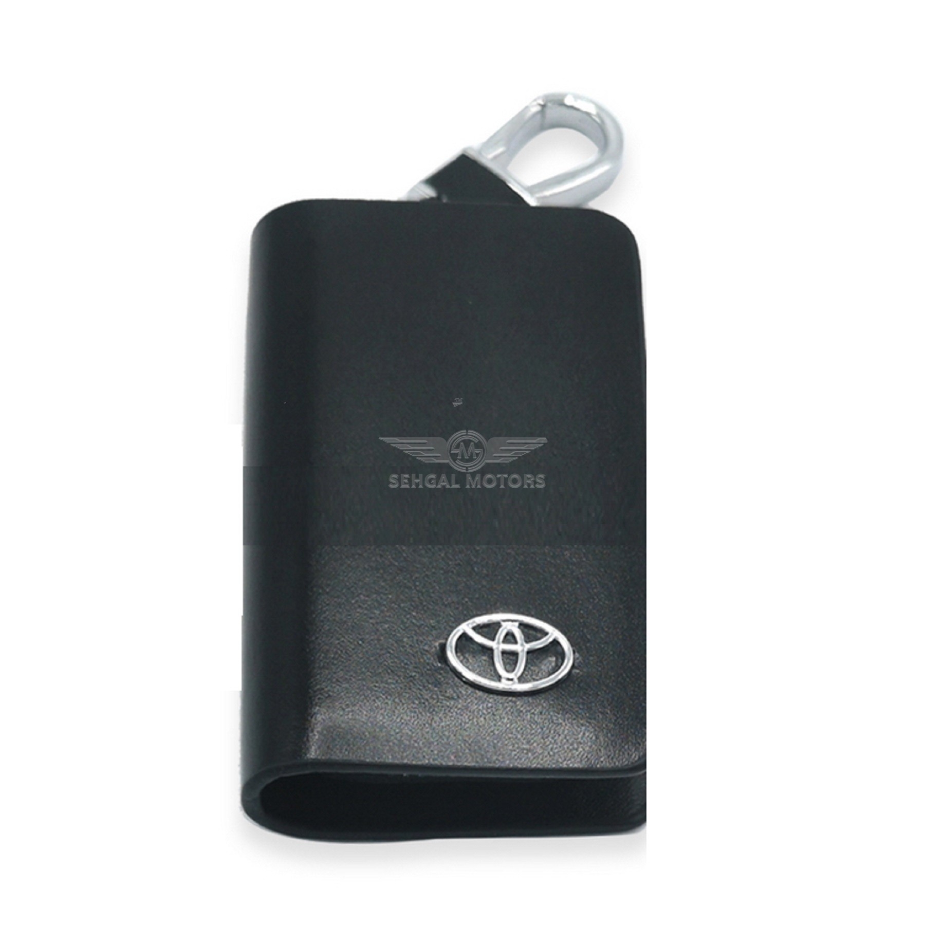 Toyota Glossy Leather Key Cover Pouch Black with Keychain Ring
