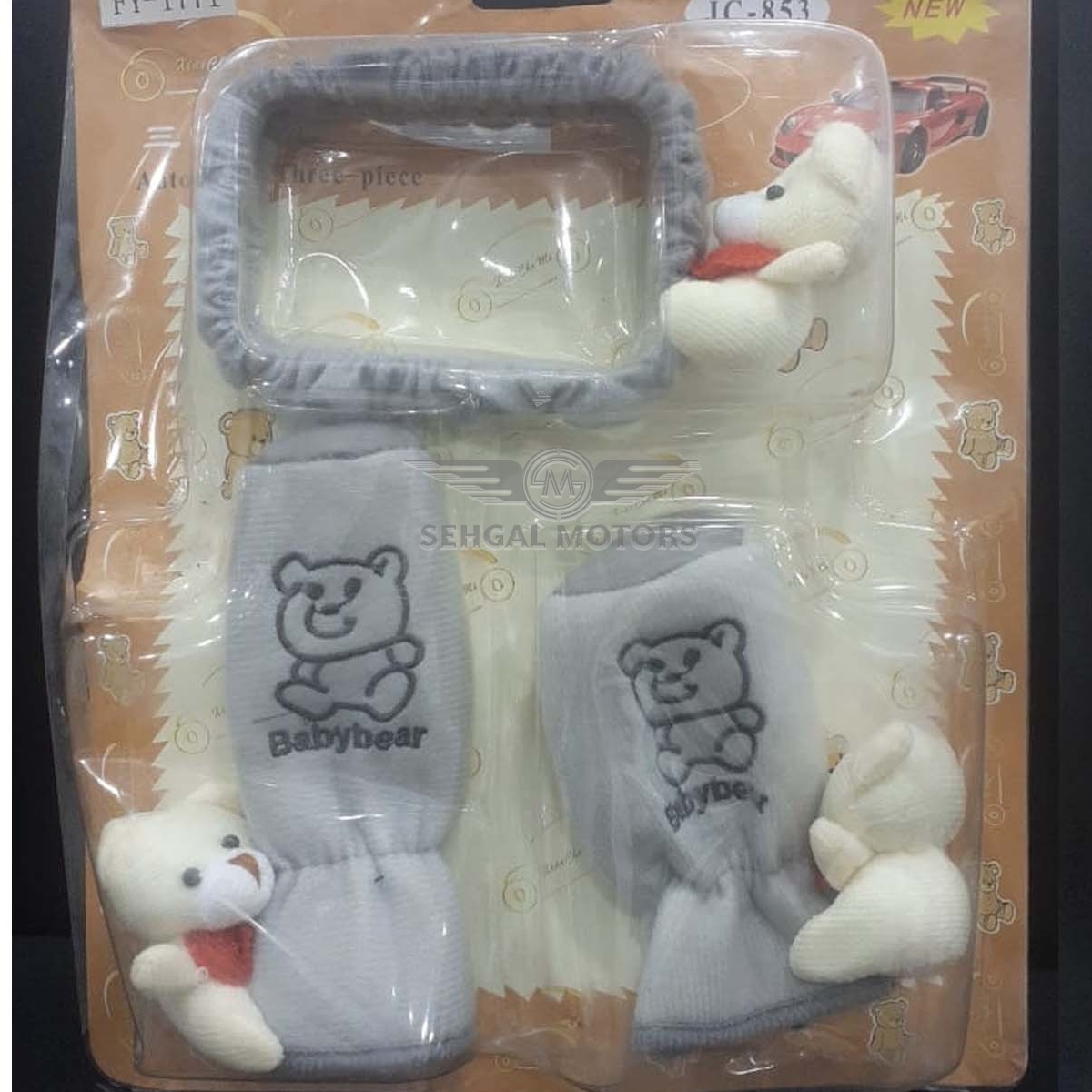 Bear Stuff Toy Covers For Car Interior 3 pcs ( Bhalu Set) Gray Fy-1771