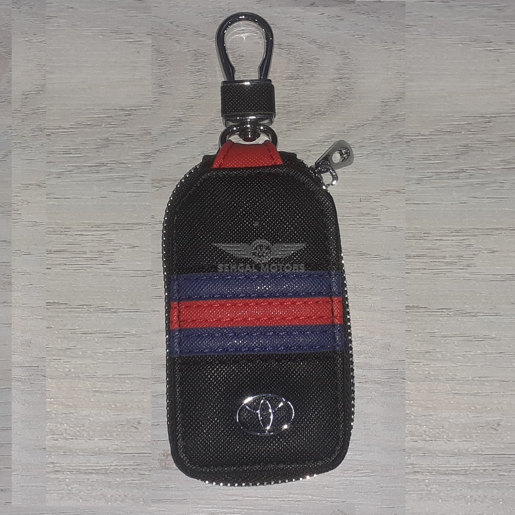 Toyota Key Pouch Red & Blue Strip With Logo & Key Chain