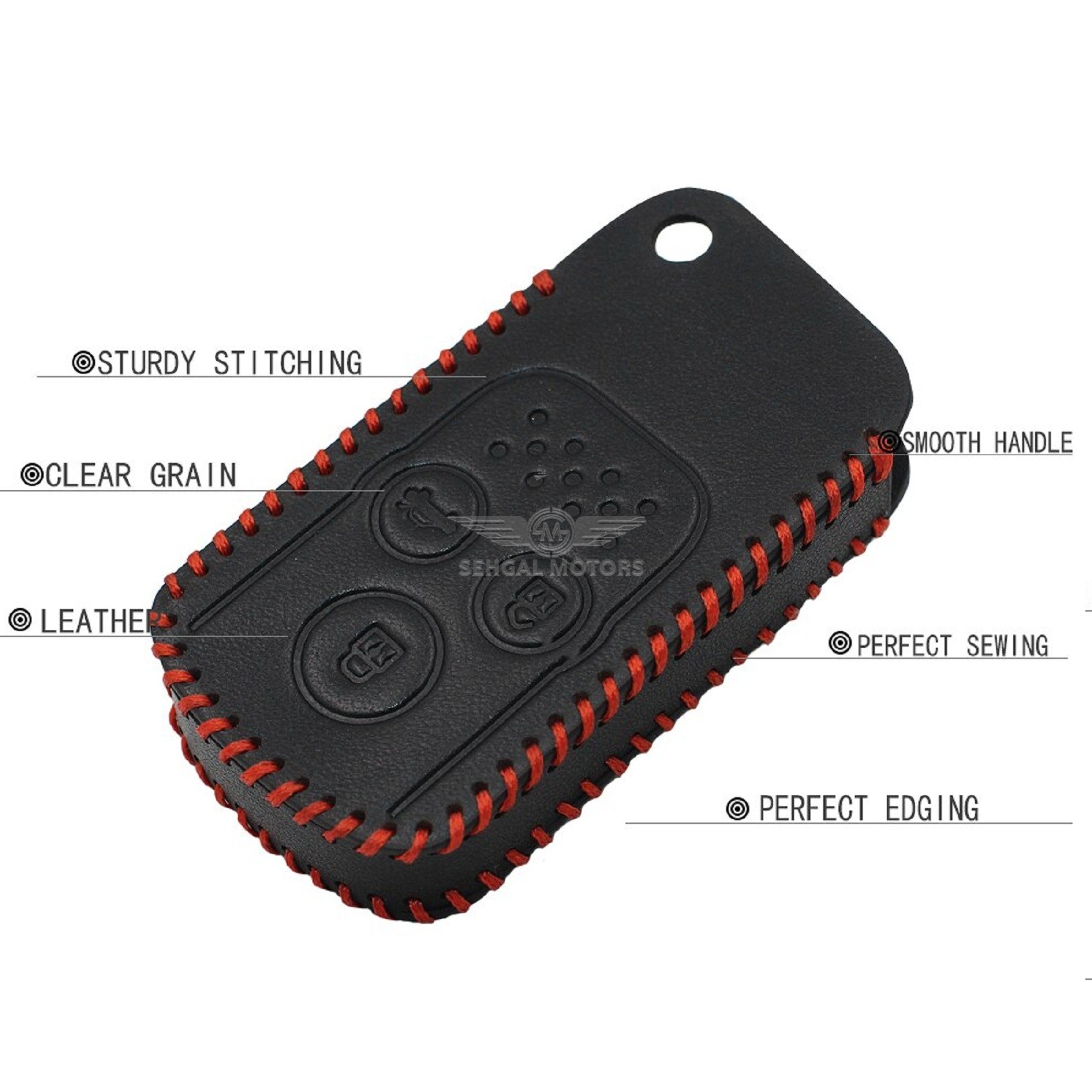 Honda Civic Leather Key Cover 3 Button with Key Chain Ring Black - Model 2011-2013