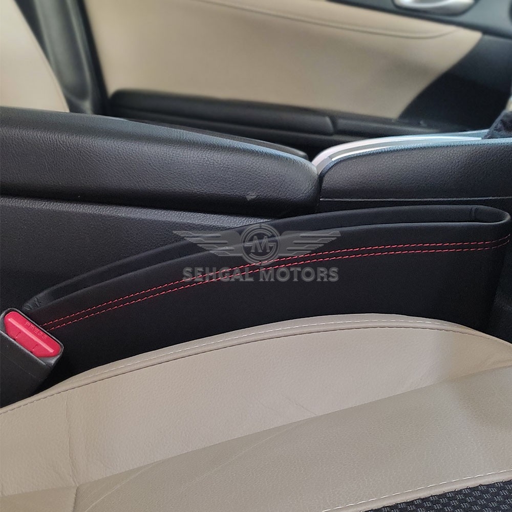 Car Seat Gap Filler Leather Black with Red Stitch