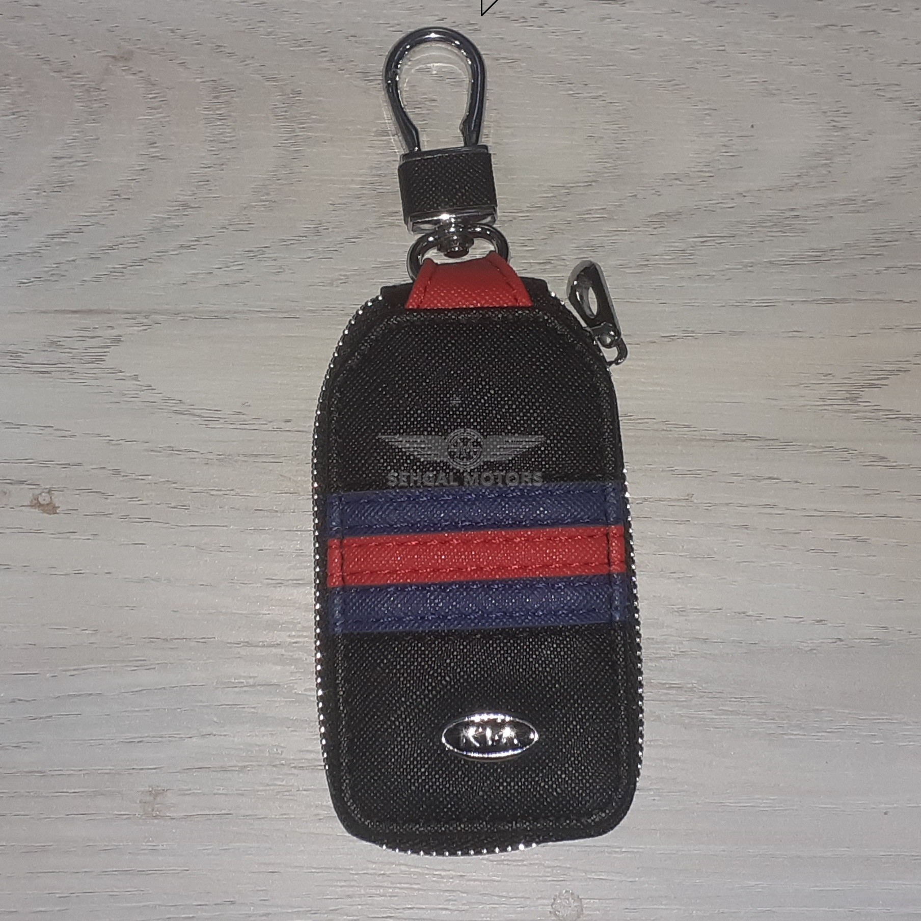 KIA Key Pouch Red & Blue Strip With Logo & Key Chain