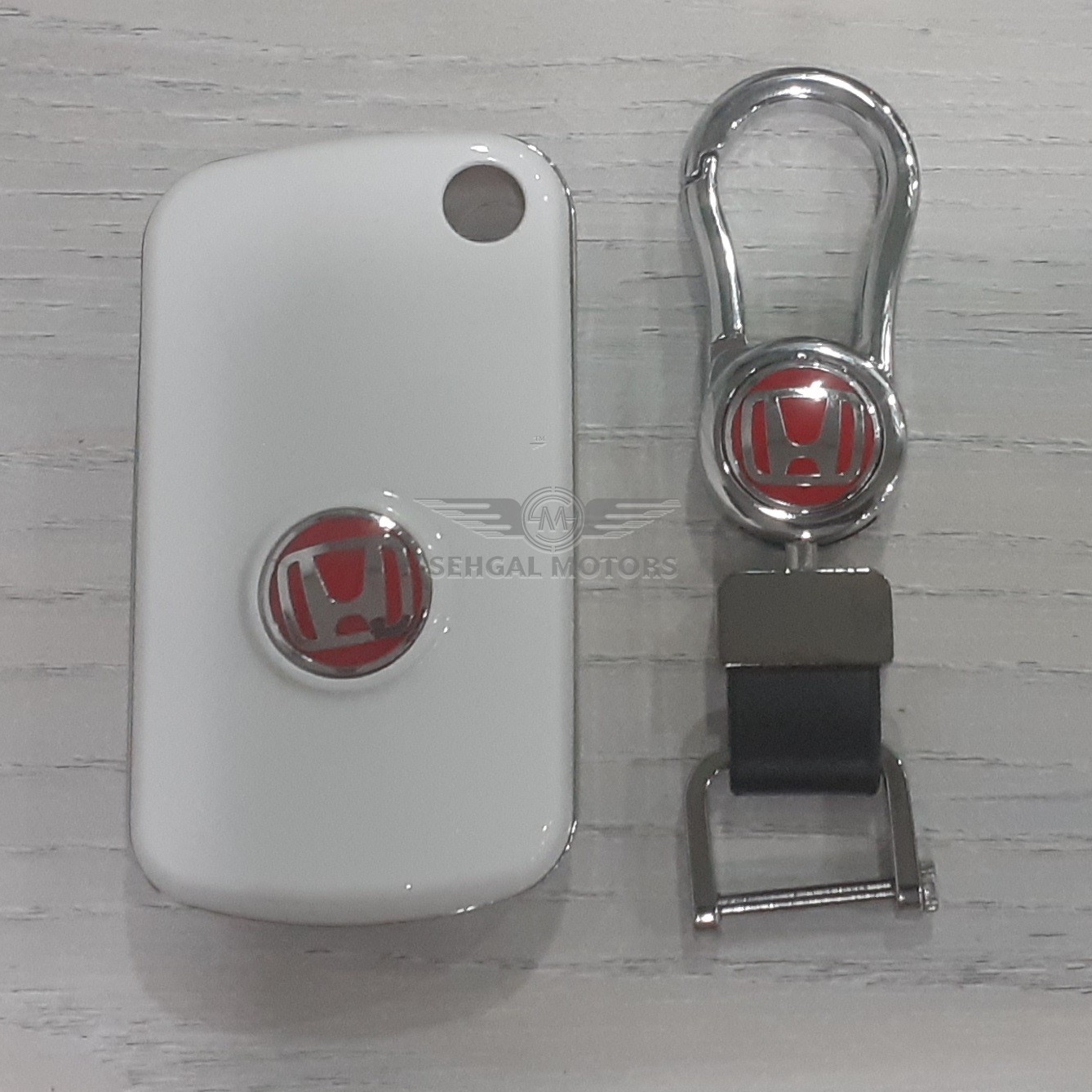 Honda Civic Plastic Key Cover With Key Chain - White | Silver Box | Model 2017-2021