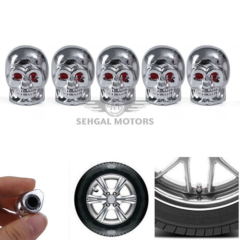 Skull Tyre Air Valve Nozzle Caps - Multi - Pair