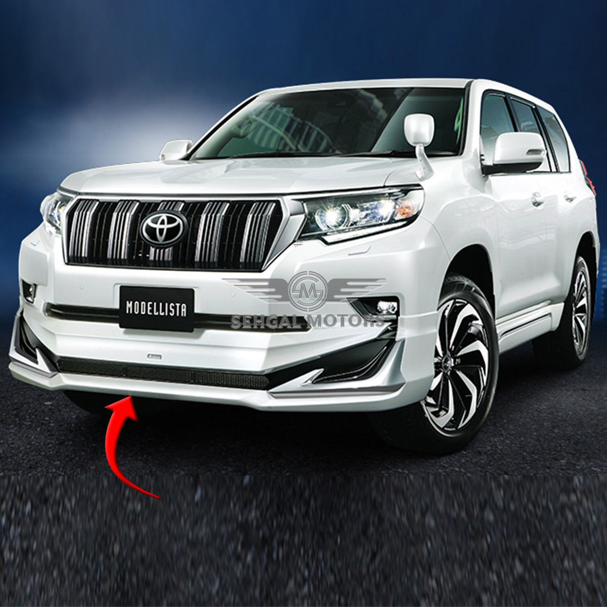 Toyota Prado FJ150 Front Body Kit / Lip Modellista OEM with Chrome (White) 2017-2021