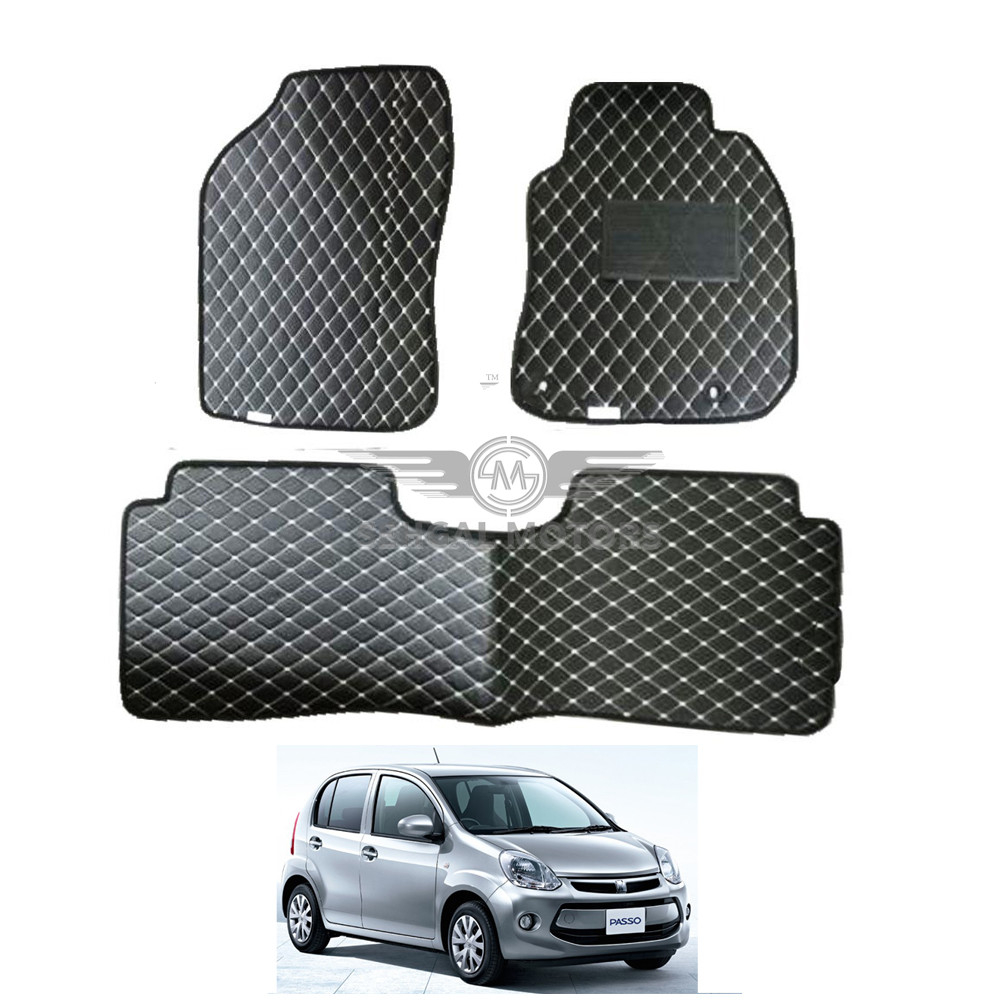 Toyota Passo 7D Eco Floor Mat Black Stitched Multi Color Thread 3 Pcs - Model 2010-2016