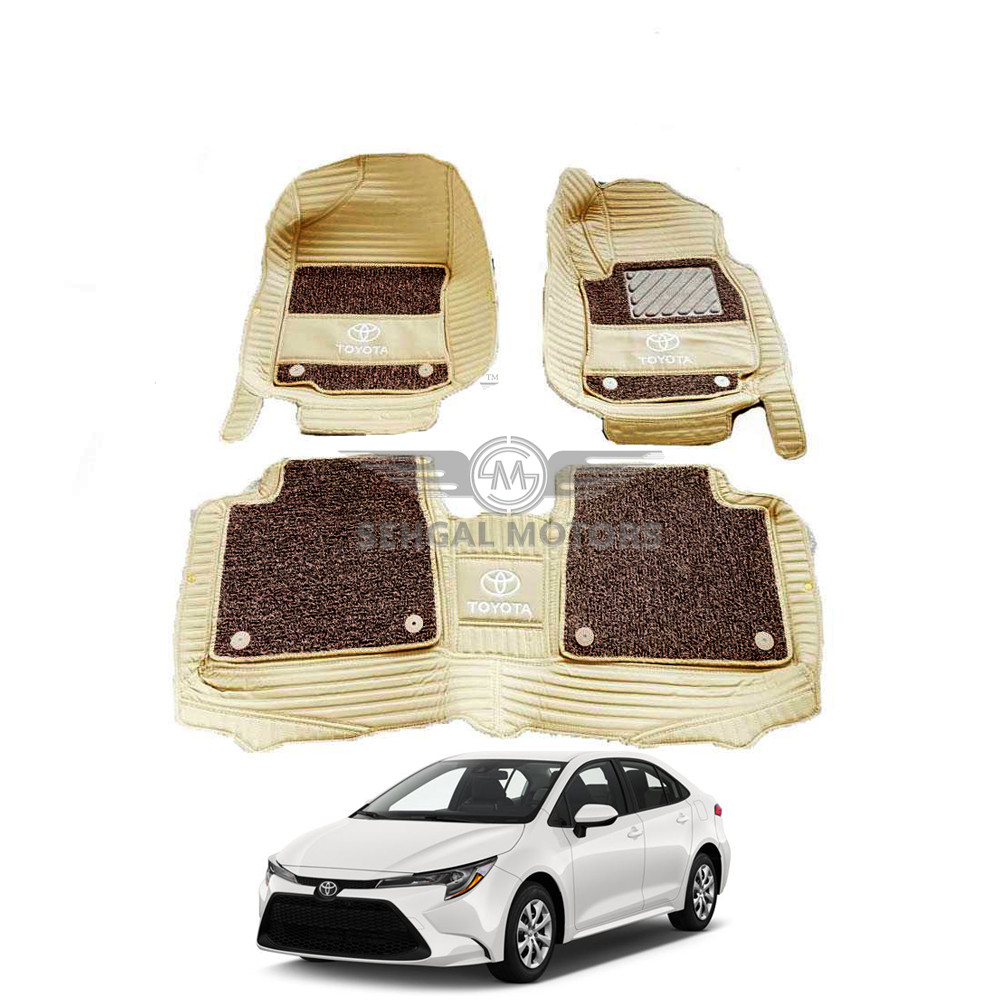 Toyota Corolla 10D Floor Mats Beige With Beige Grass With Logo 3 Pcs - Model 2016-22