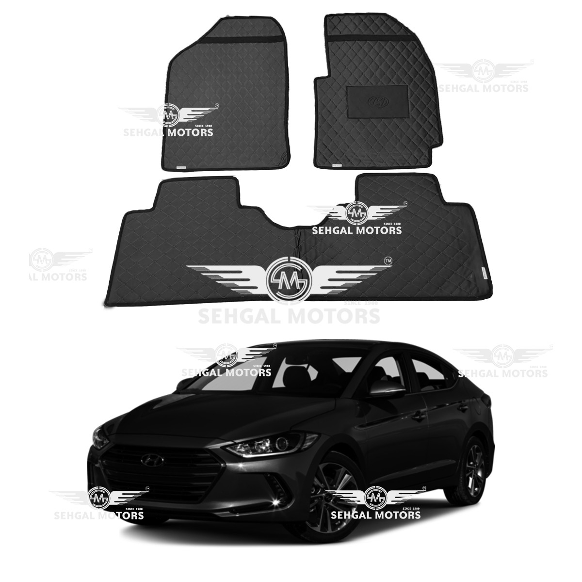 Hyundai Elantra 7D ECO Floor Mats Black with Red Stitch Model 2021