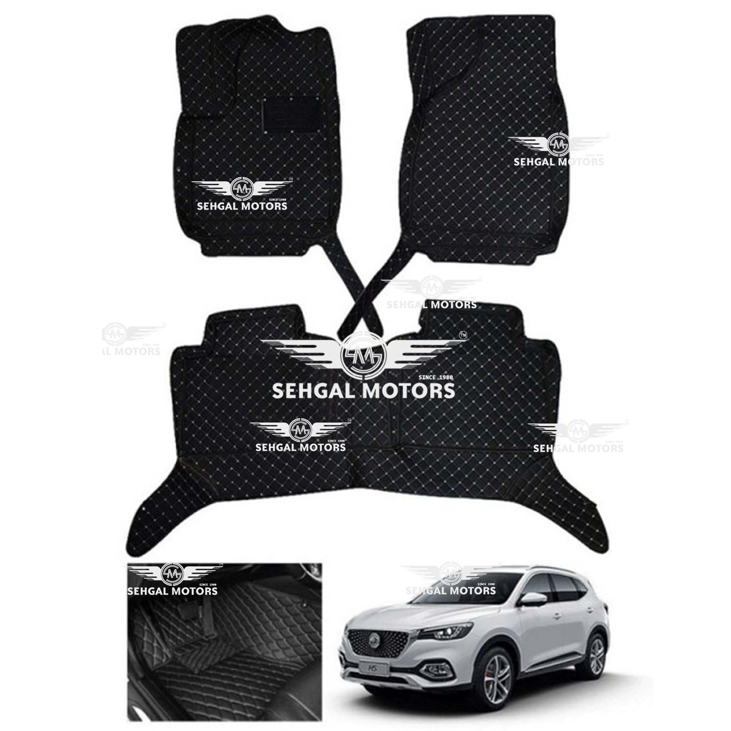 MG HS 7D Floor Mat Black With Beige Stitch 3pcs Model 2020-2021