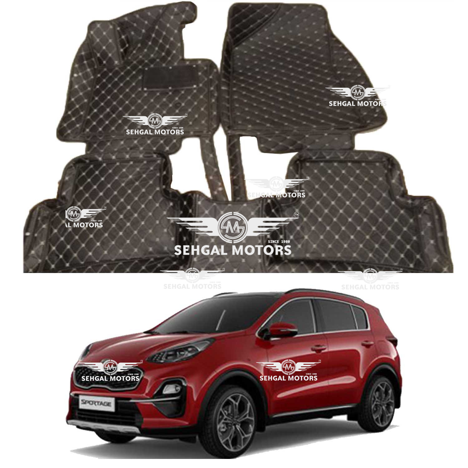 Kia Sportage 7D Floor Mats Black with Beige Stitch Model 2020-2021