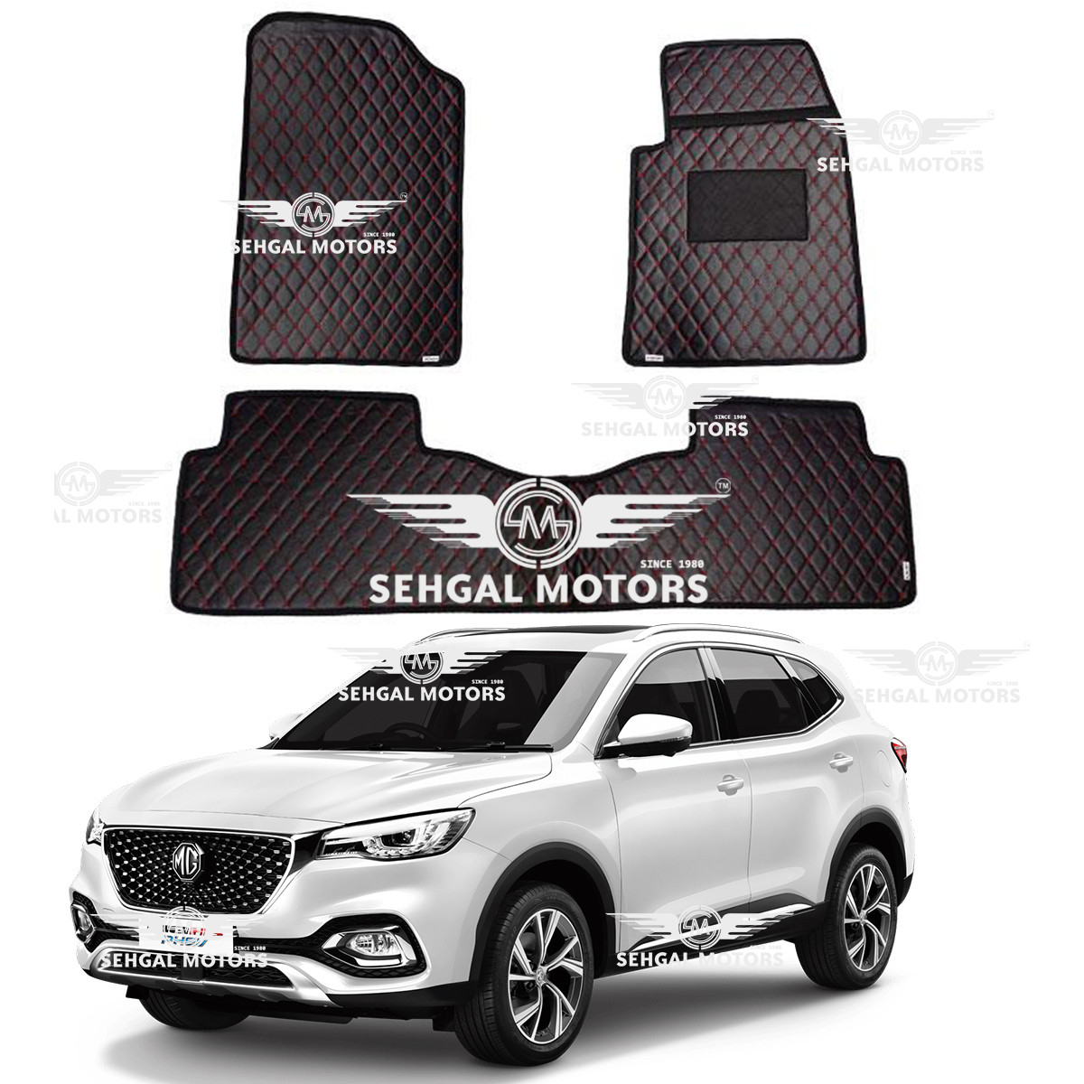 MG HS 7D Mat Floor Mat Black With Red Stitch Model 2020-2021
