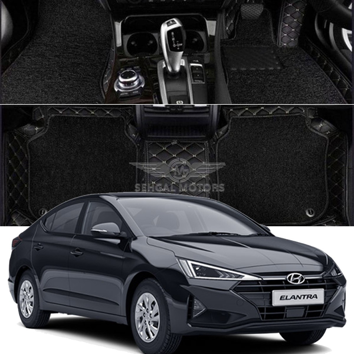 Hyundai Elantra 9D Floor Mat Black with Black Grass 3pcs Model 2021-2022