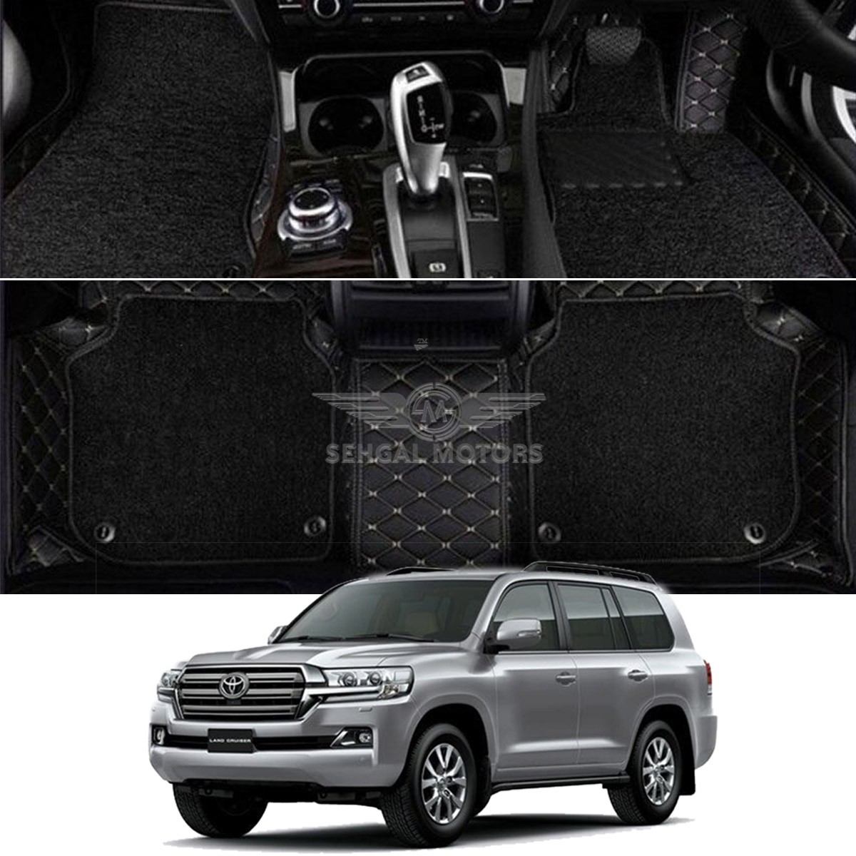 Toyota Land Cruiser 9D Floor Mat Black With Beige Grass 4 Pcs Model 2015-2018