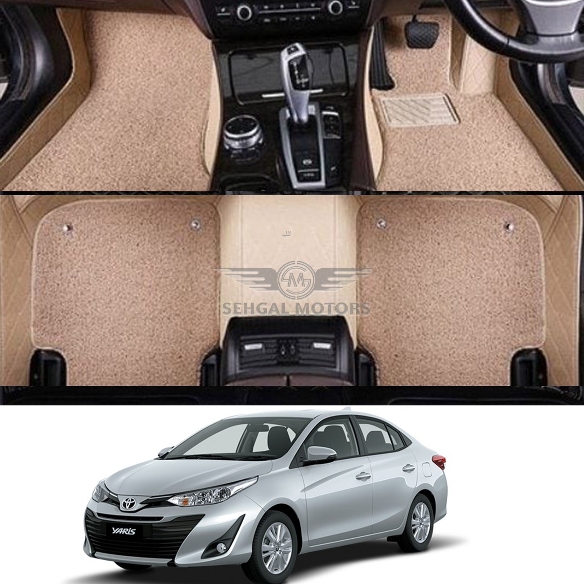 Toyota Yaris 9D Floor Mat Beige with Double Grass 3pcs Mode 2020-2021