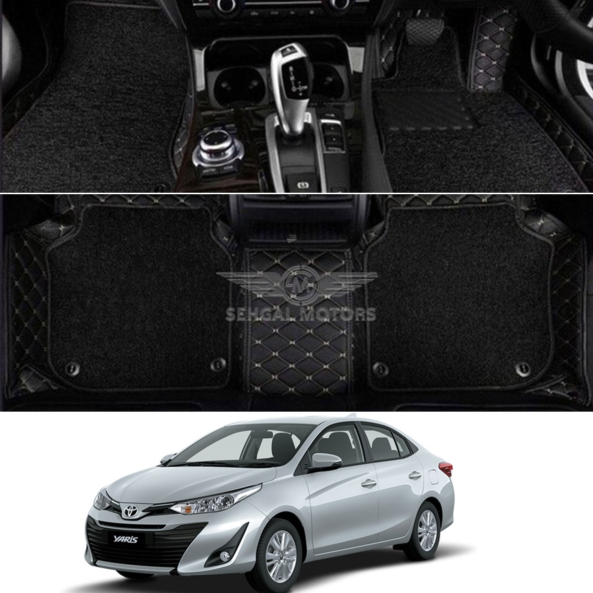 Toyota Yaris 9D Floor Mats Black With Black Grass Model 2019-2021