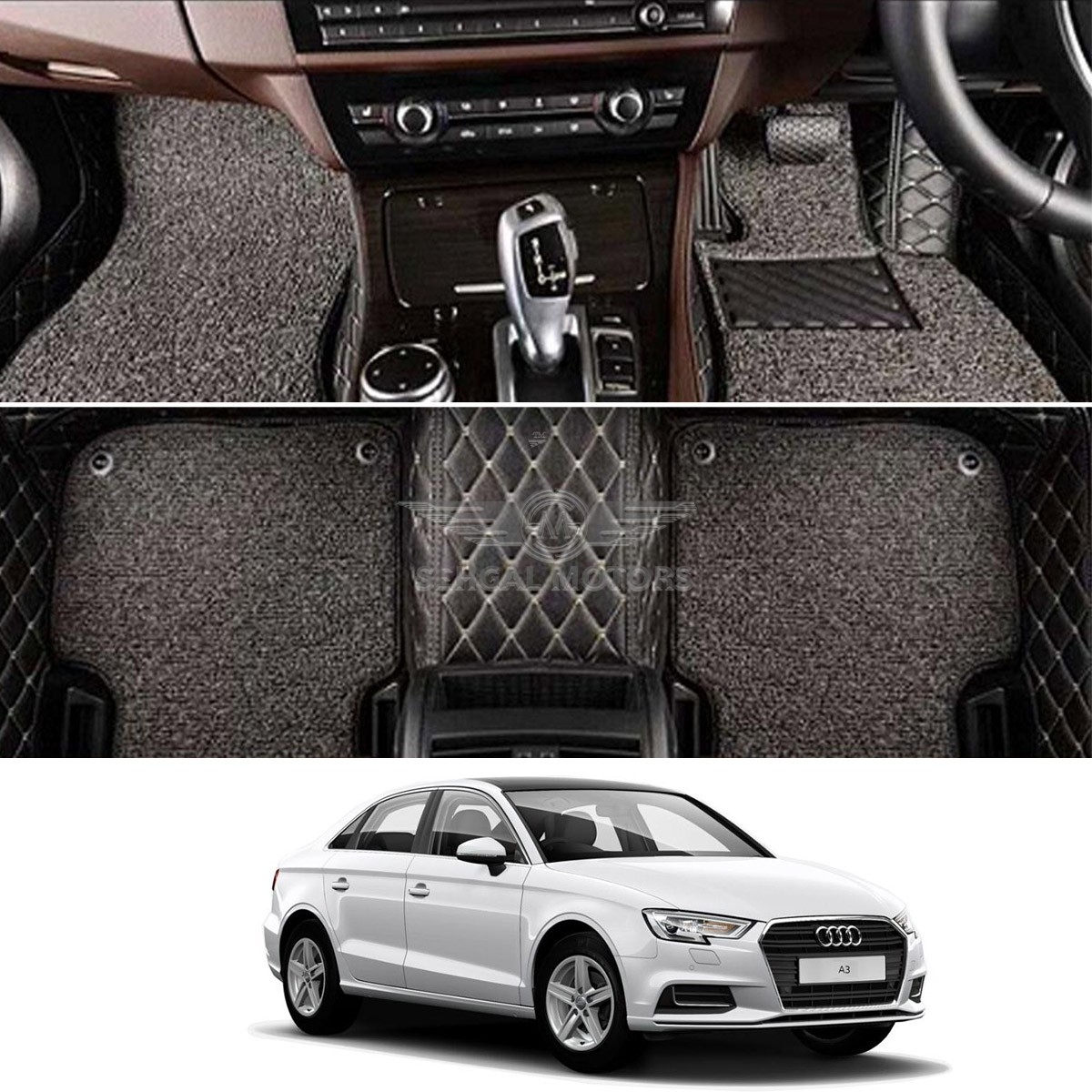 Audi A3 9D Floor Mat Black With Gray, Brown with brown 3pcs Model 2012-2018