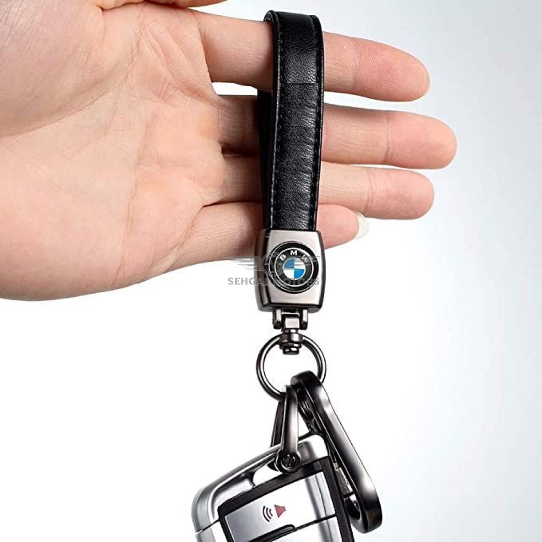 BMW Leather Strip Keychain With Logo Black