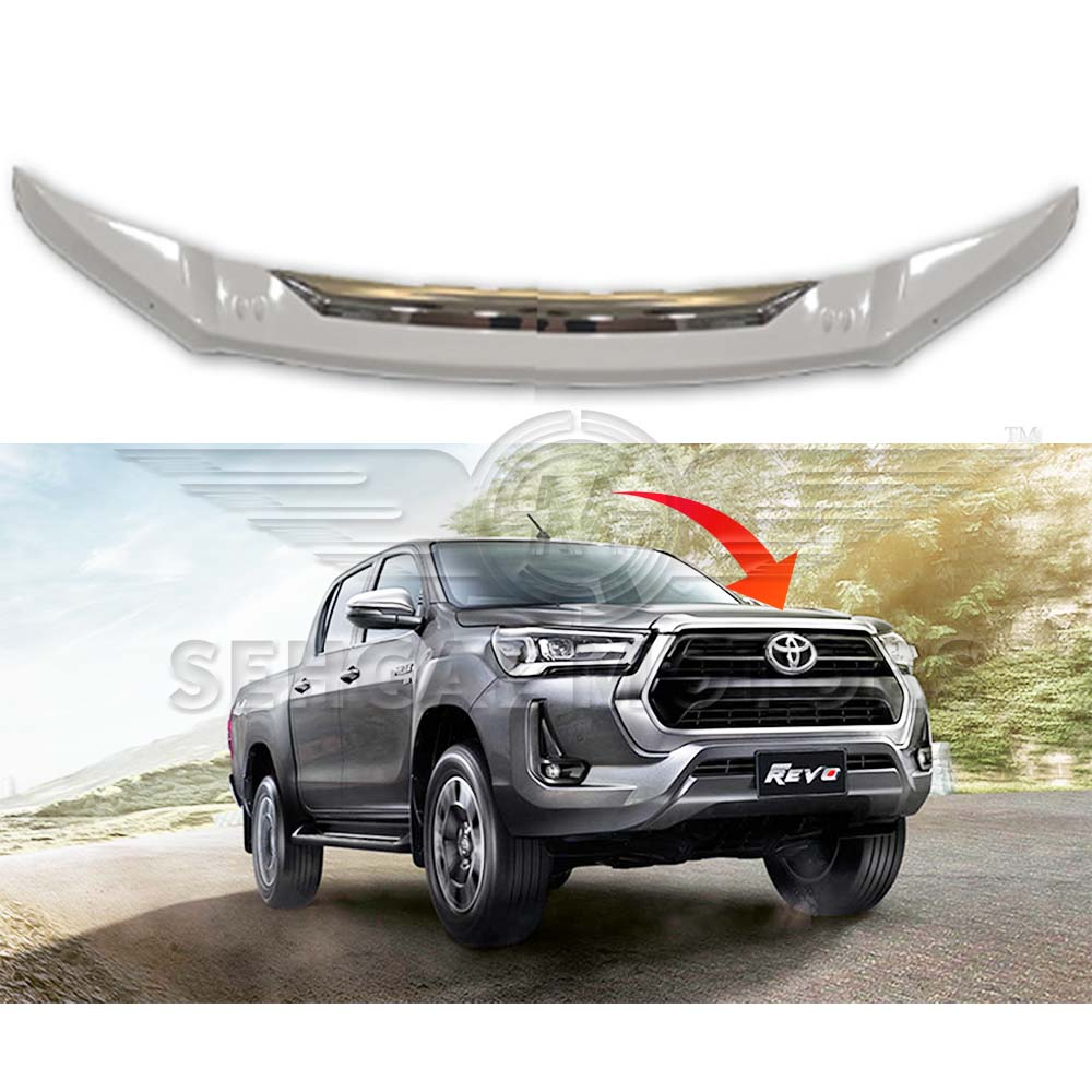 Toyota Hilux Revo Bonnet Guard White With Chrome (Thailand) - Model 2016-2021