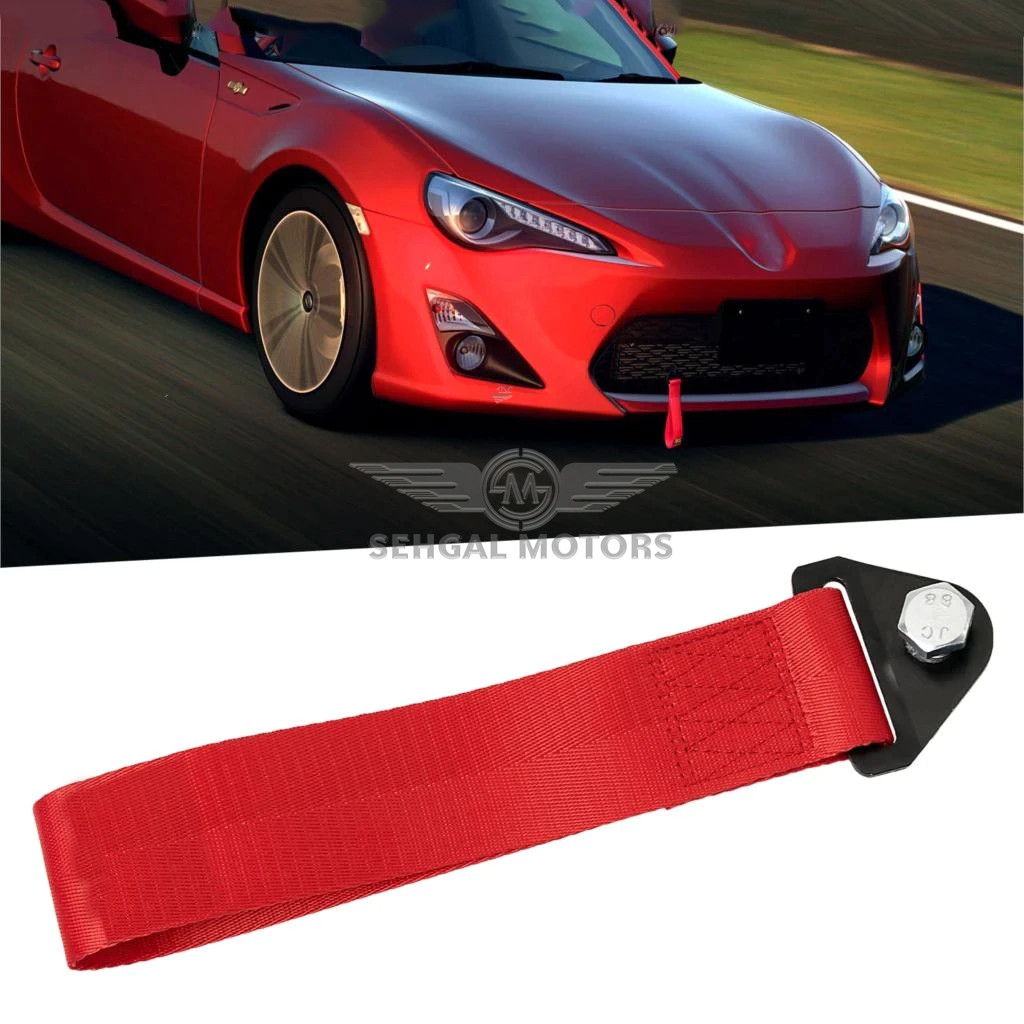 Car Front Bumper Strap Tow Hook - Red 