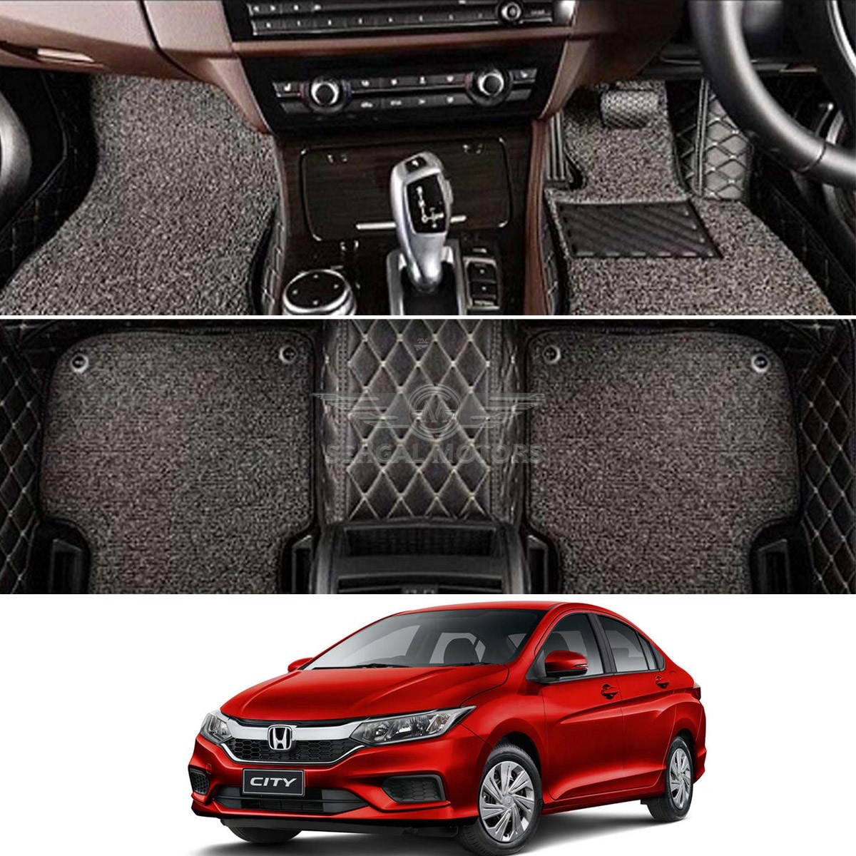 Honda City 9D Floor Mat Black with Gray Grass 3pcs Model 2018-2021