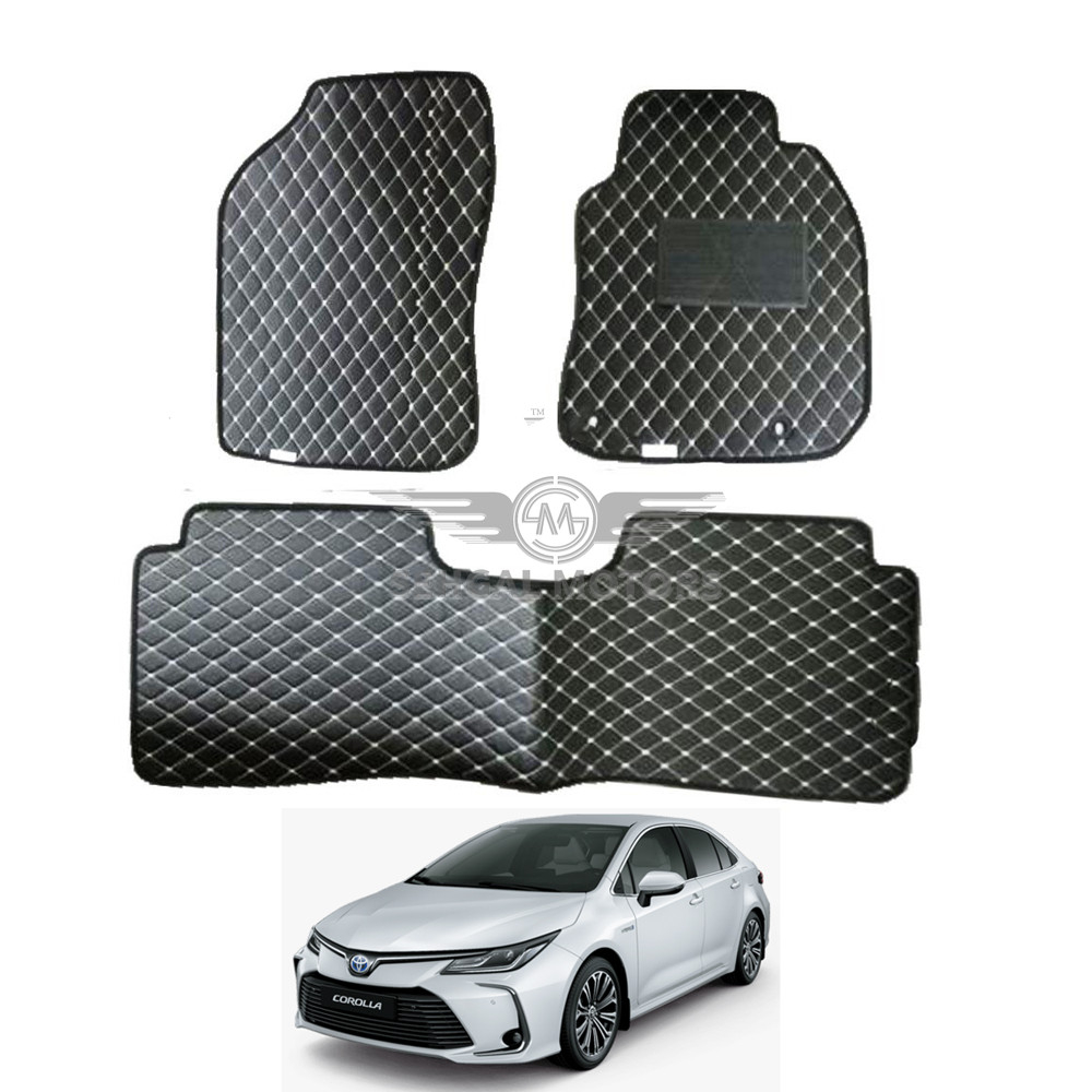 Toyota Corolla 7D Eco Floor Mat Black Stitched Multi Color Thread 3 Pcs - Model 2017-2021
