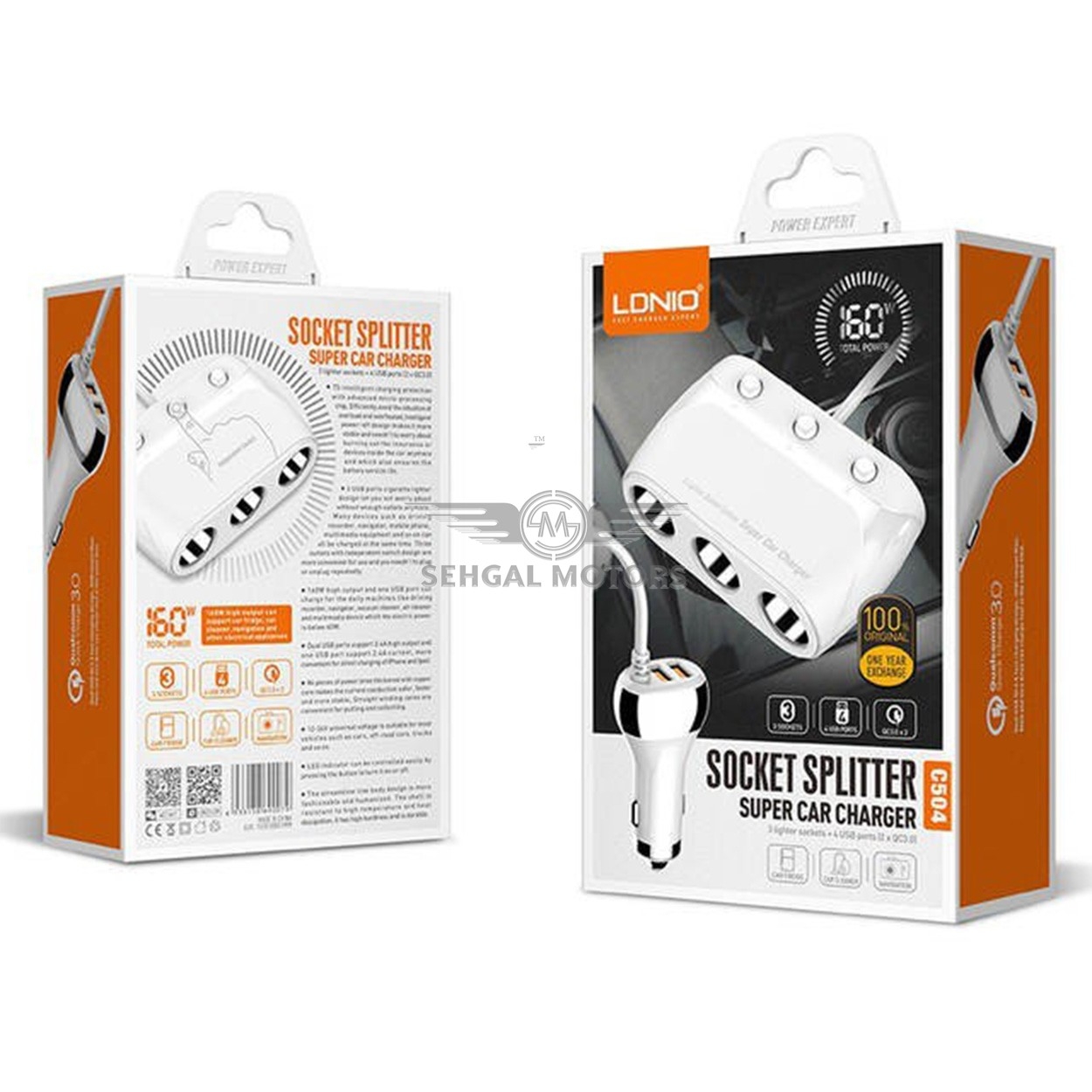 LDNIO C504 Super Car Charger 3 Sockets 160w