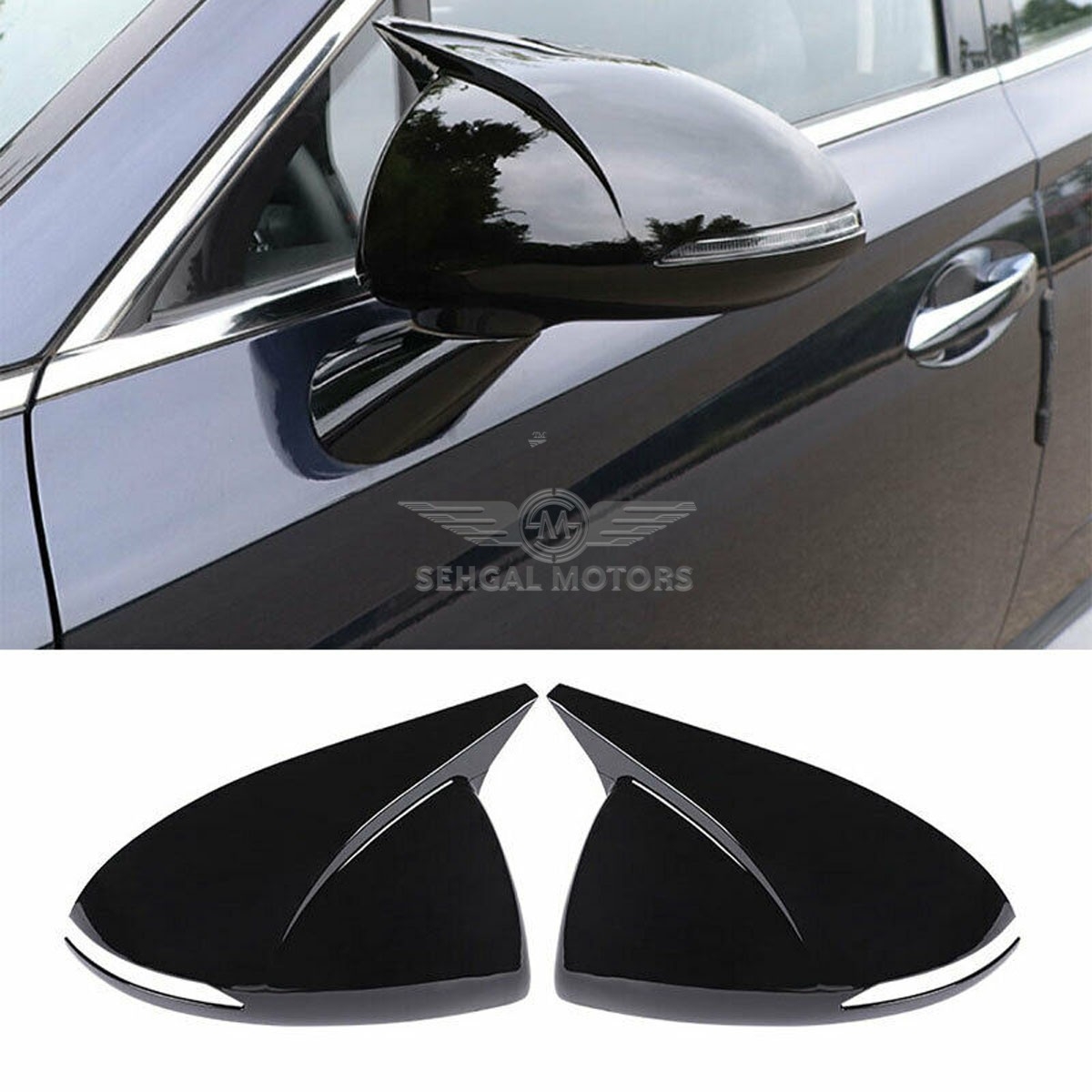 Hyundai Sonata Side Mirror Cover Trim Horn Gloss Black Model 2020-2021