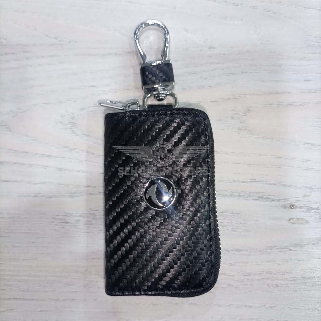 DFSK Glory Carbon Fiber Leather Key Cover Pouch Black With Keychain Ring