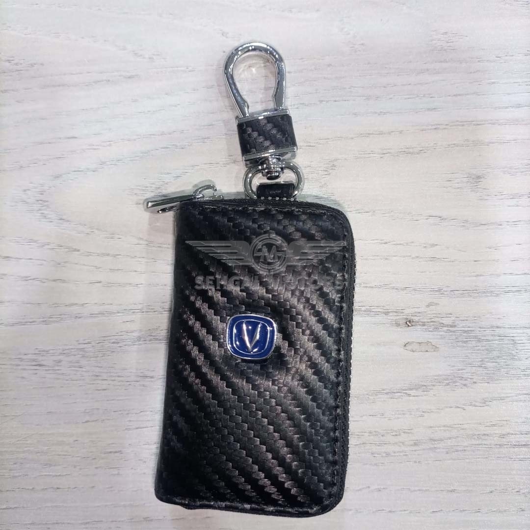 Changan Alsvin Carbon Fiber Leather Key Cover Pouch Black With Keychain Ring