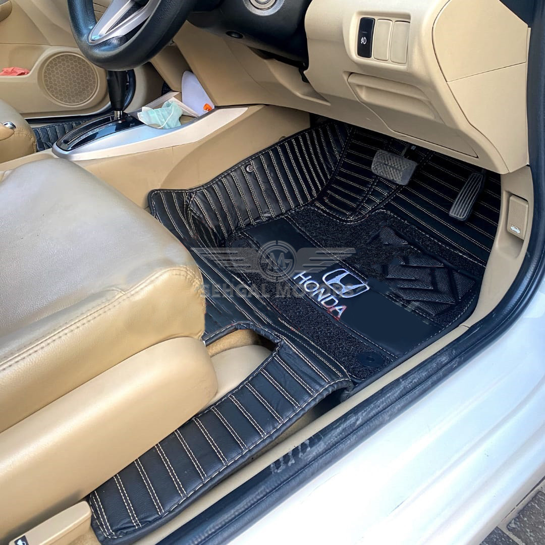 Honda City 10D Floor Mat Black With Black Grass With Logo 3 Pcs - Model 2022