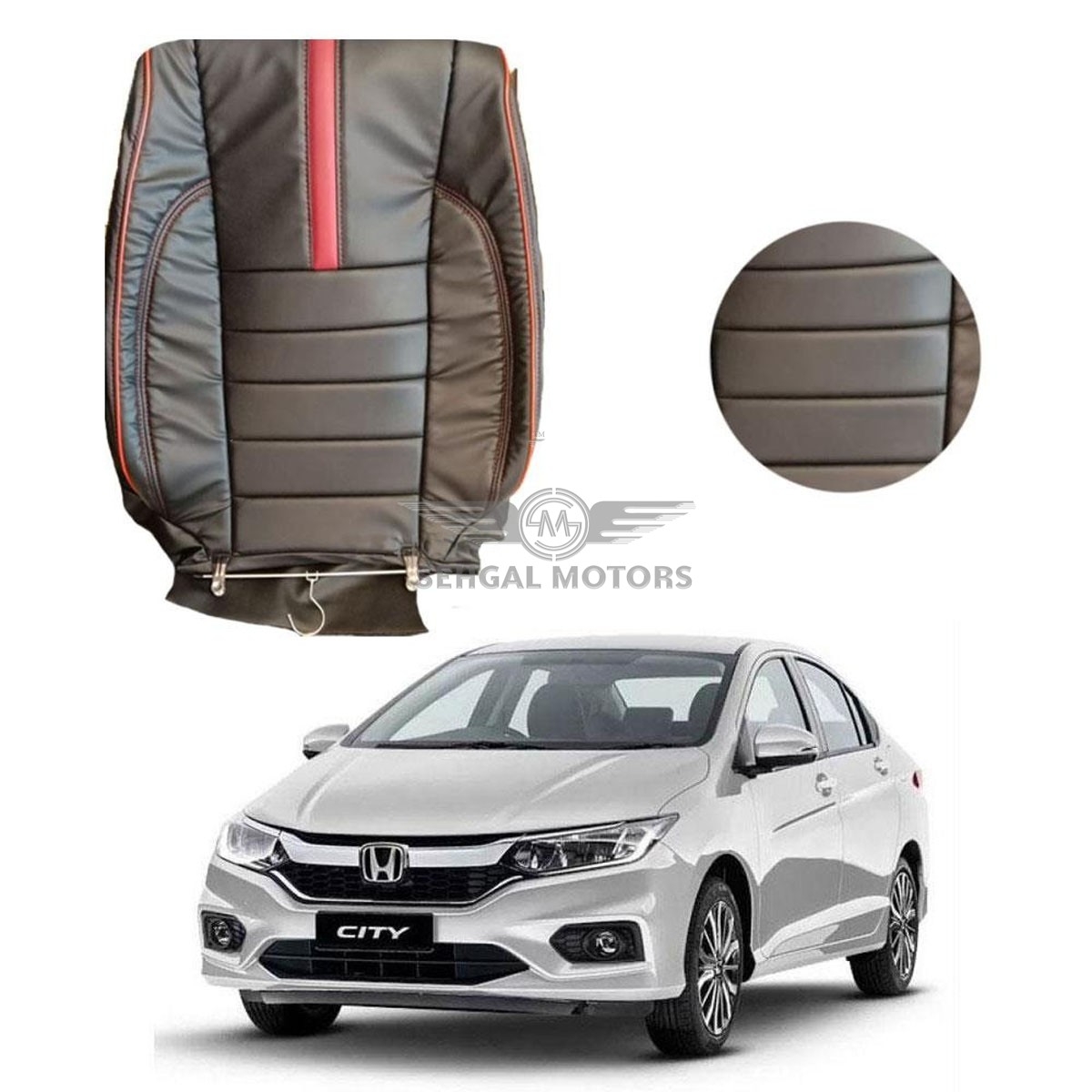 Honda City Seat Cover Black With Red Stitch Model 2009-2020