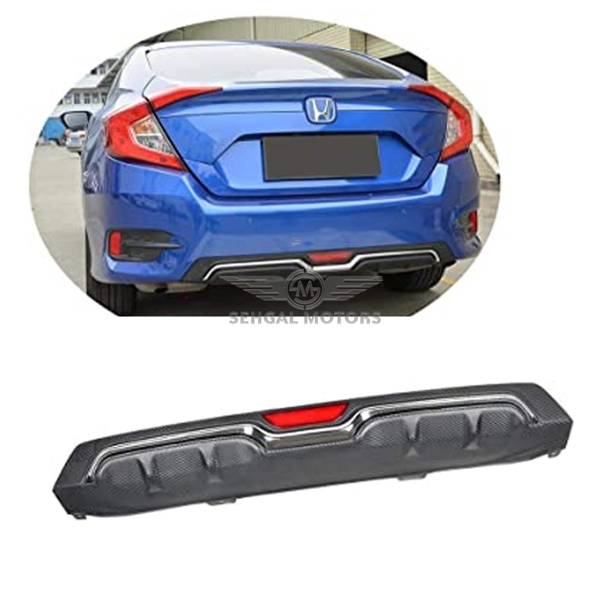 Honda Civic Bumper Diffuser Single Exhaust With Chrome Model 2016-2021