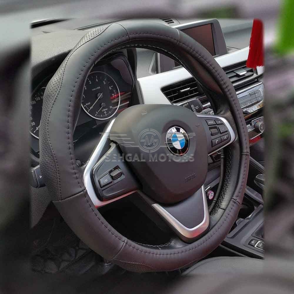 Universal Leather Steering Cover Black Design 2