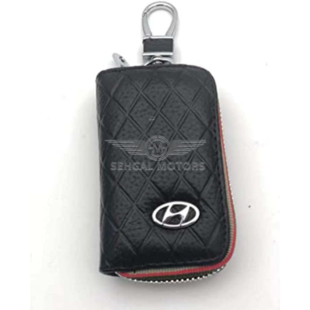 Hyundai Key Pouch 7D Style With Logo & Key Chain - Black