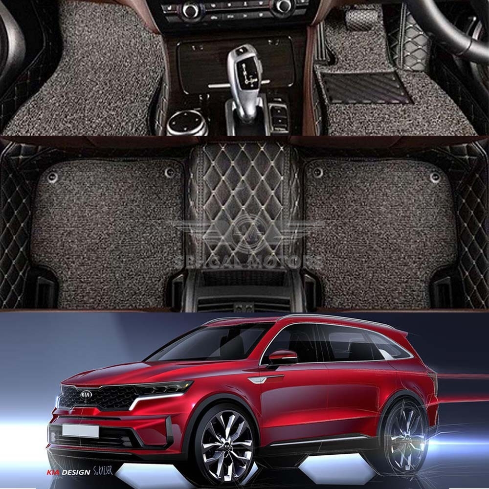 Kia Sorento 9D Floor Mat Black With Gray Grass Model 2021