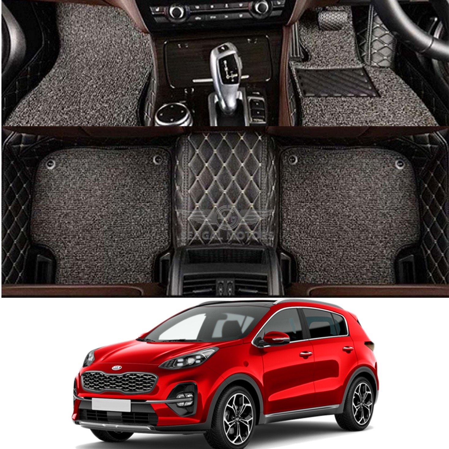 Kia Sportage 9D Floor Mat Black with Gray Grass 3pcs Model 2020-2021