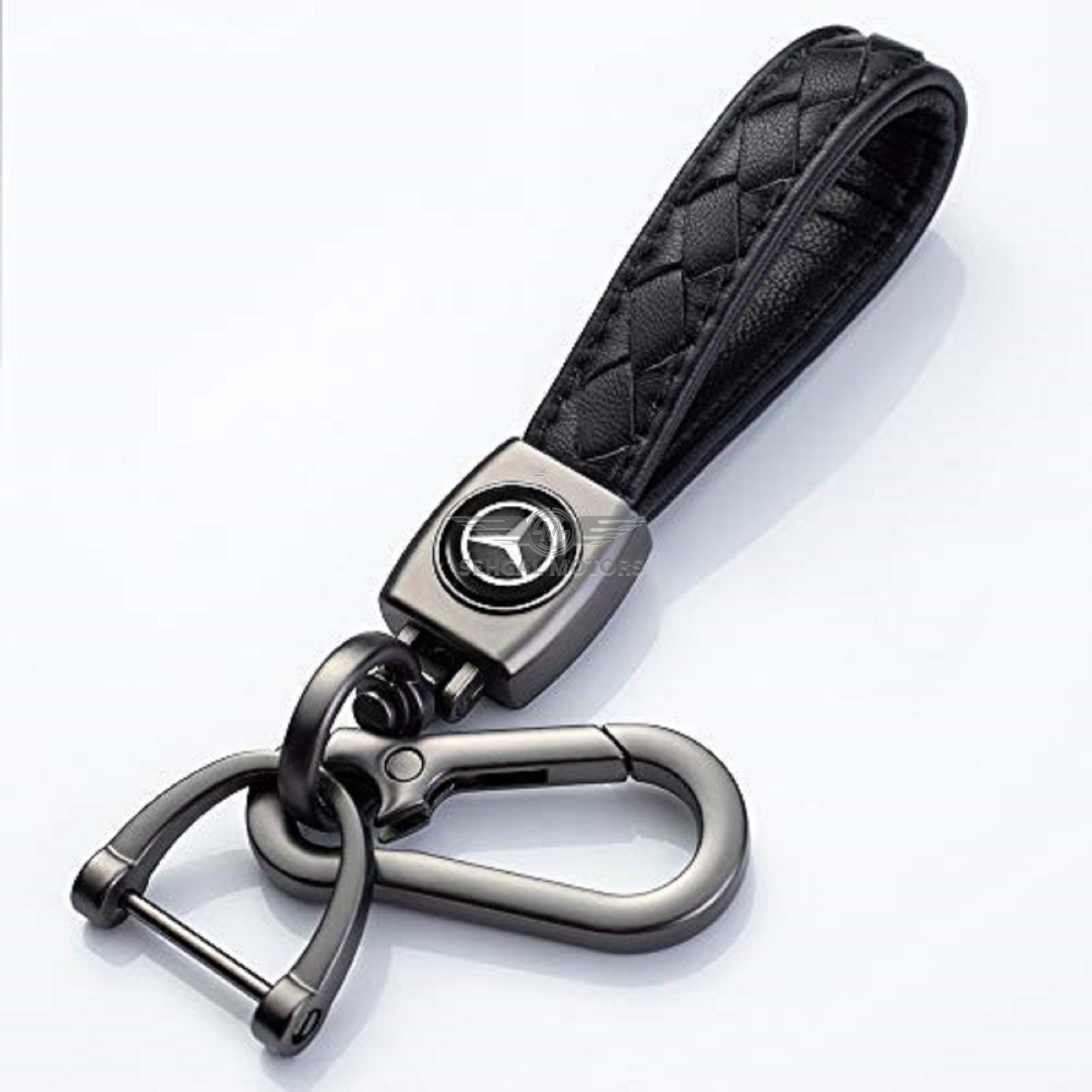 Mercedes Benz Leather Leather Strip Keychain With Logo Black