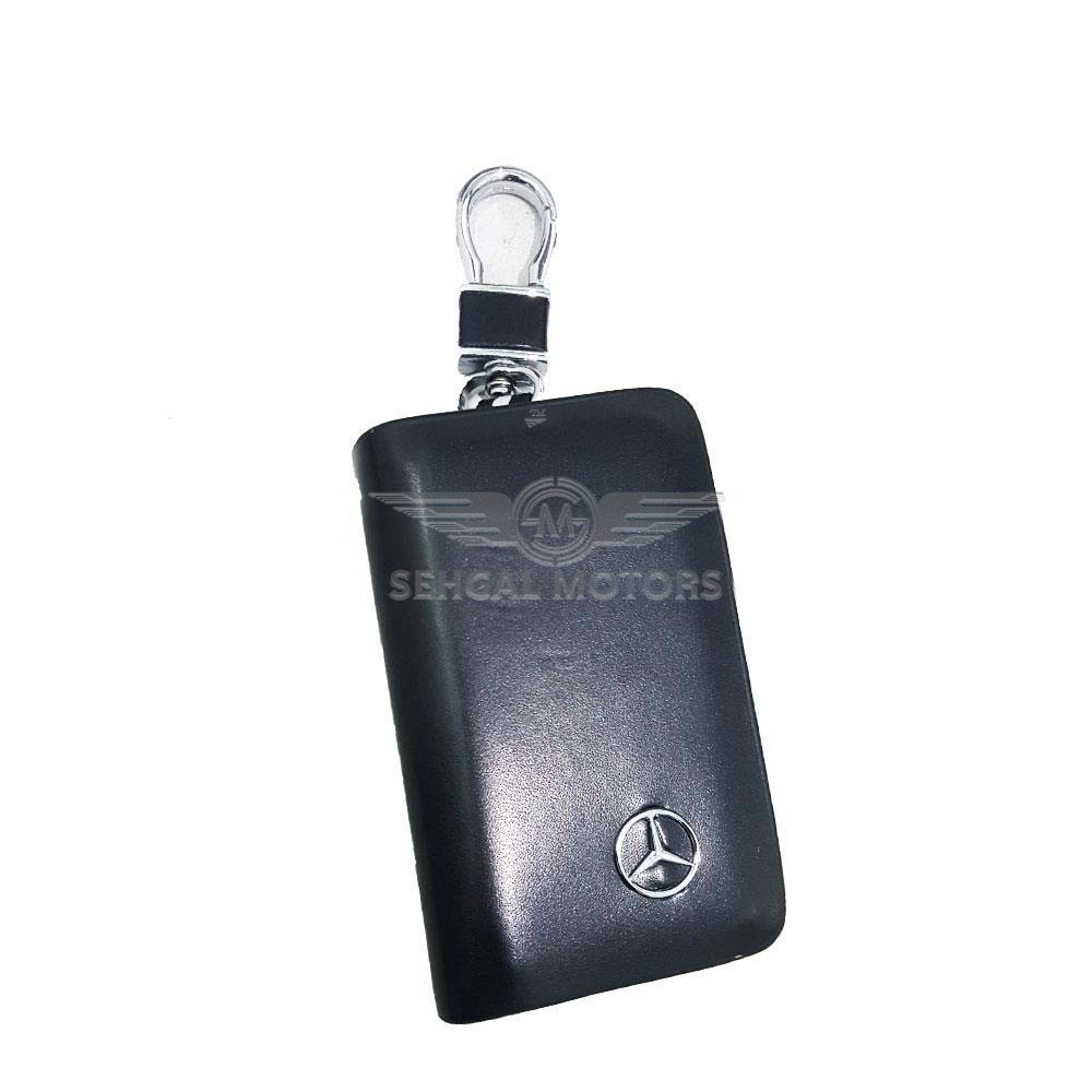Mercedes Glossy Leather Key Cover Pouch Black with Keychain Ring