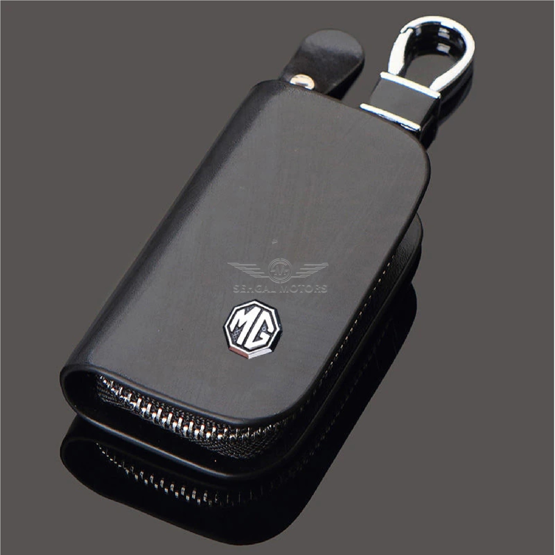 MG Glossy Leather Key Cover Pouch Black with Keychain Ring