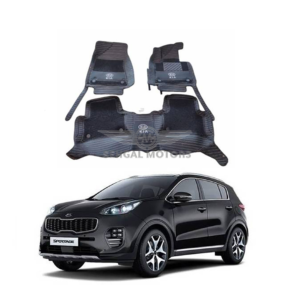 KIA Sportage 10D Floor Mats Black With Black Grass With Logo 3 Pcs - Model 2019-2021