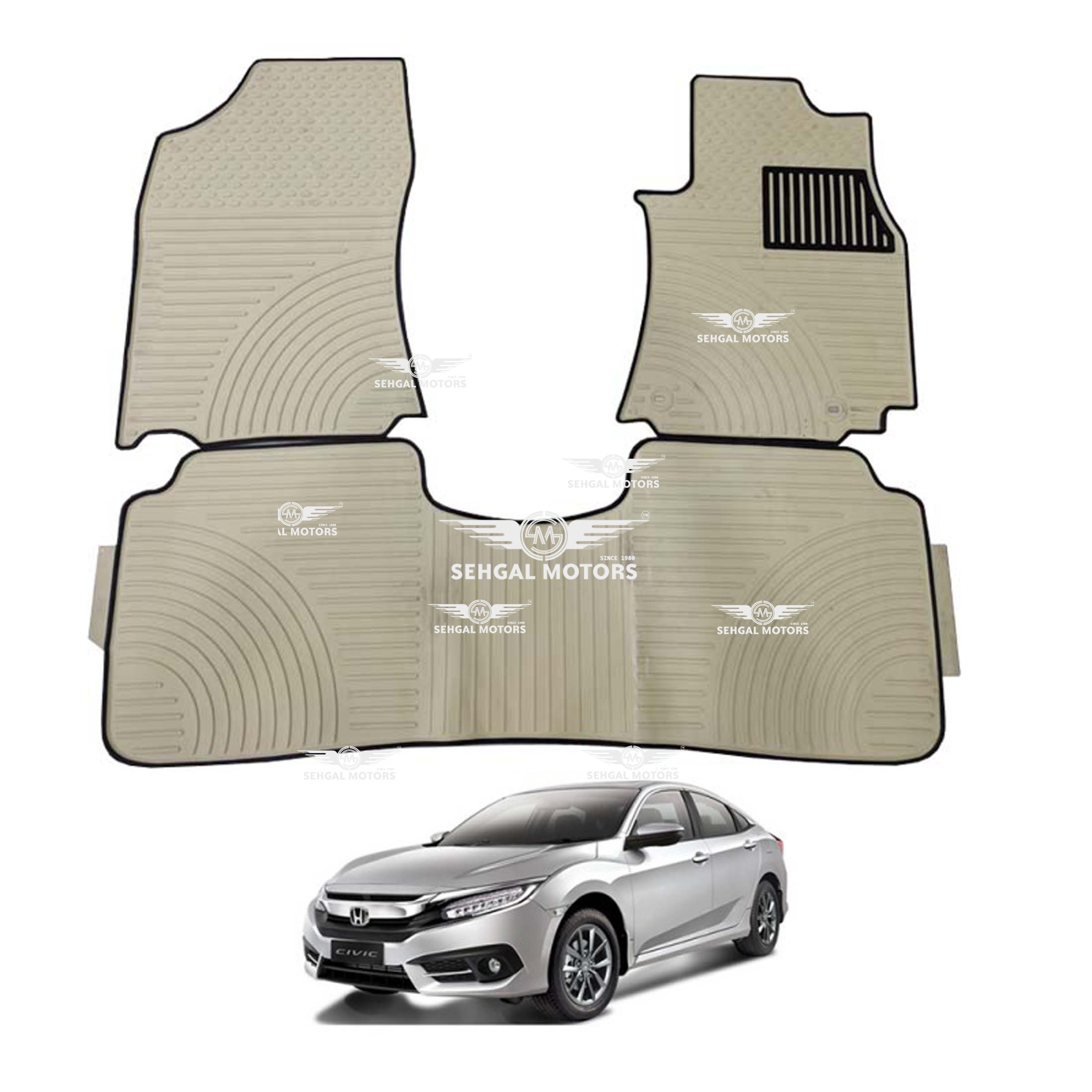 Honda Civic Rubber Floor Mat Beige - Model 2016-2021 Custom Fit