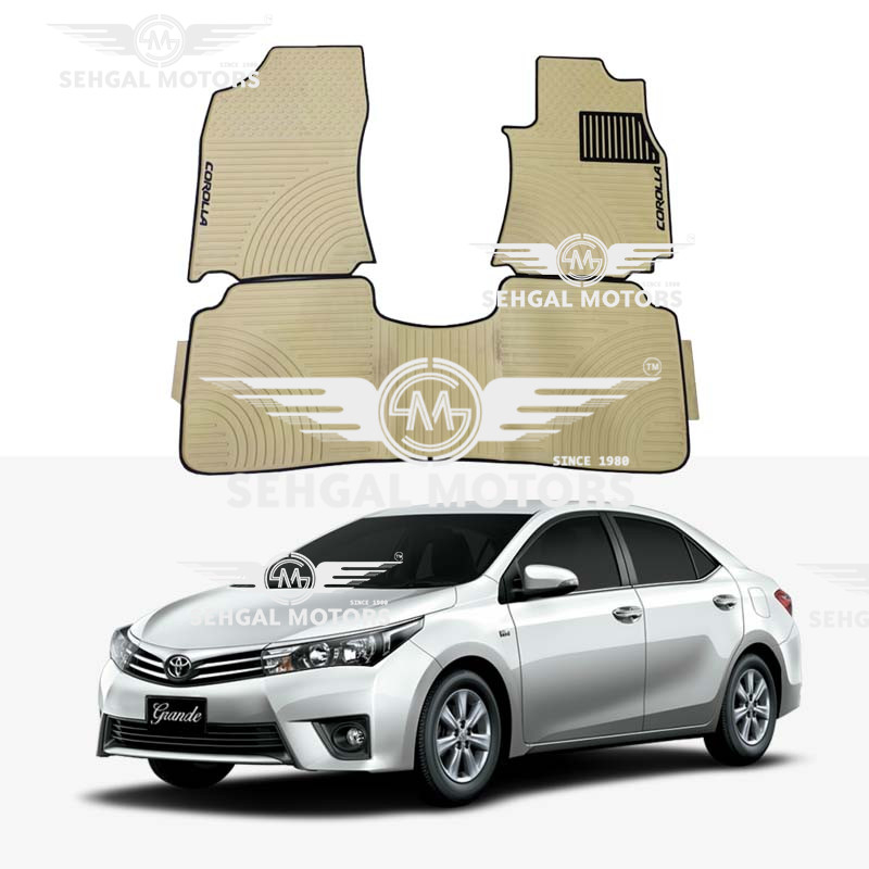Toyota Corolla Rubber Floor Mat beige with black border 3pcs Model 2017 - 2021