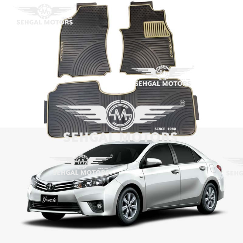 Toyota Corolla Rubber Floor Mat Smoke With Beige Border 3pcs Model 2017 - 2021