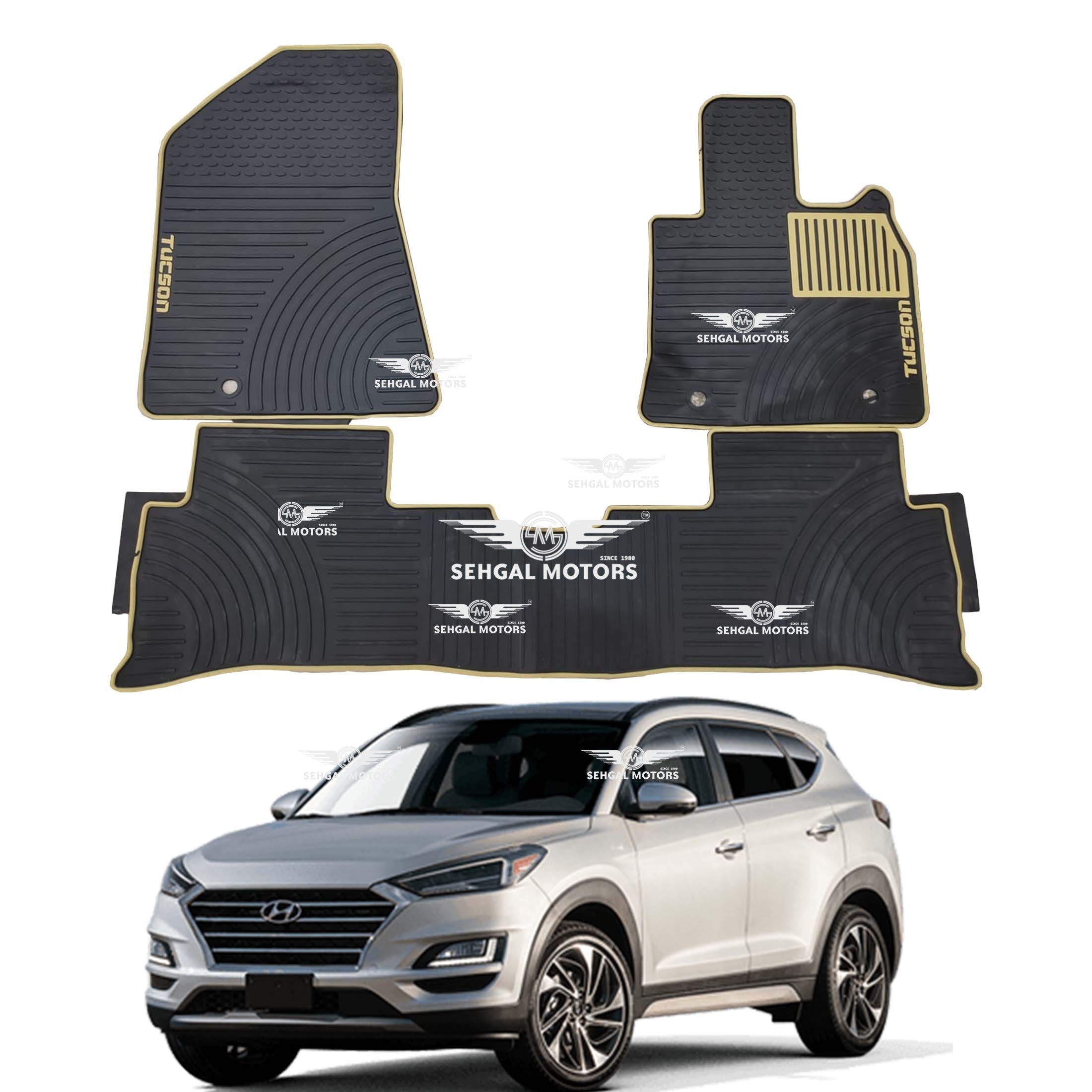 Hyundai Tucson Rubber Floor Mat Smoke With Beige Border 3pcs Model 2020 - 2021